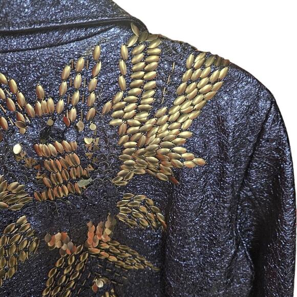 ELIE TAHARI WOMENS MAE LAMB LEATHER METALLIC Moto jacket size XL NEW $1798 MSRP - Picture 12 of 16